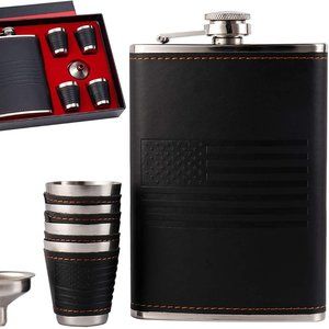 American Flag Leather Flask Gift Set 🦅 NWT